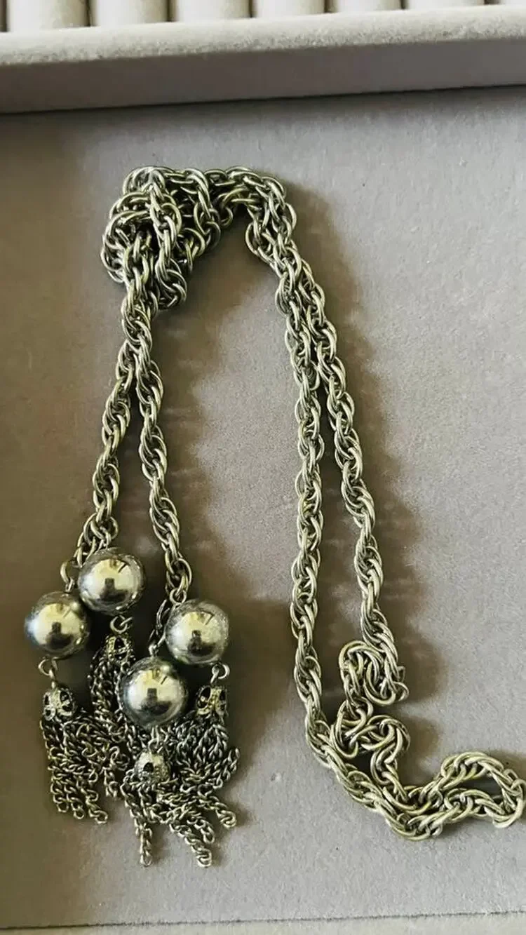 Vintage Silver-Toned Rope Chain Tassel Necklace